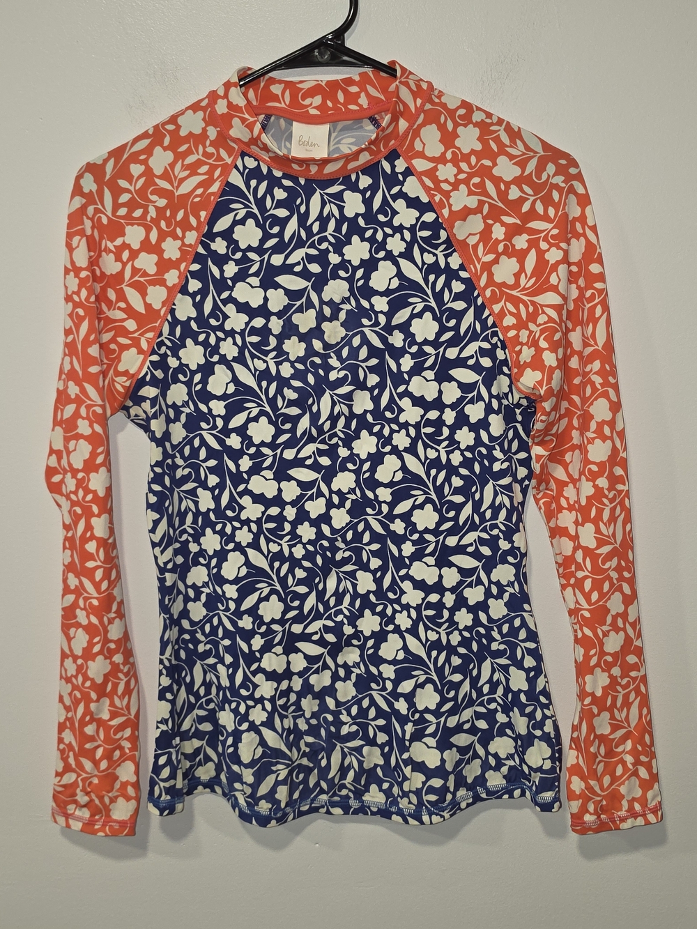 Boden Swim Women's Long Sleeve Floral Rash Guard - Navy & Coral Size 8